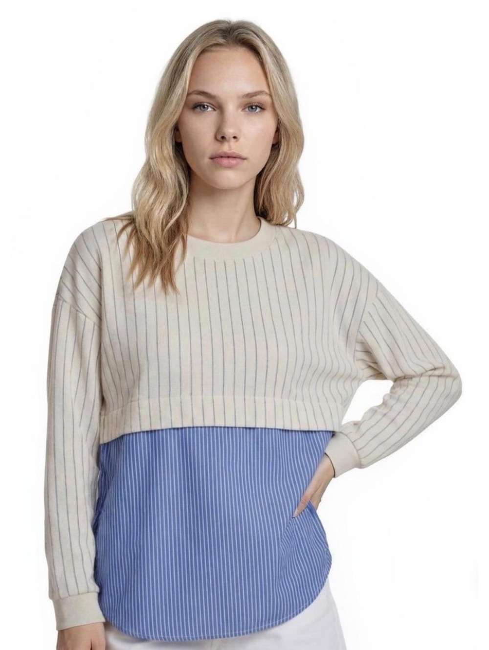 Anthropologie Blue / White Tie Sweater/Shirt Size Medium